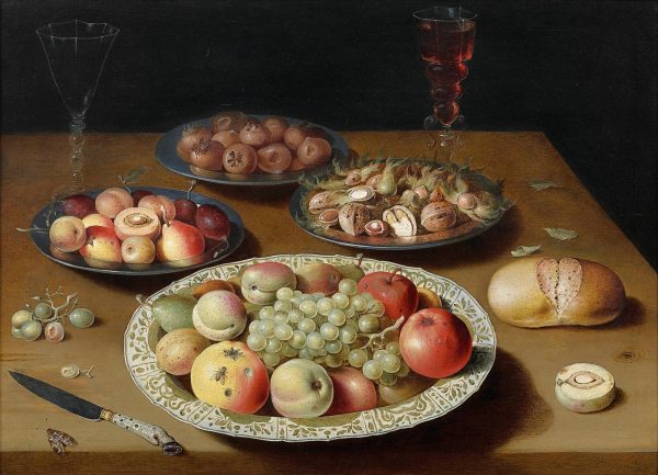 Osias Beert, Still-life of Bowls with Fruit and Nuts, Bread, Two Wine Glasses, and a Knife